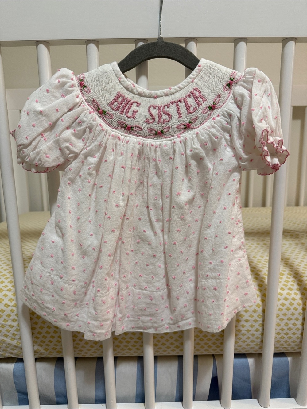 Big Sister Embroidered Pink Dot Dress